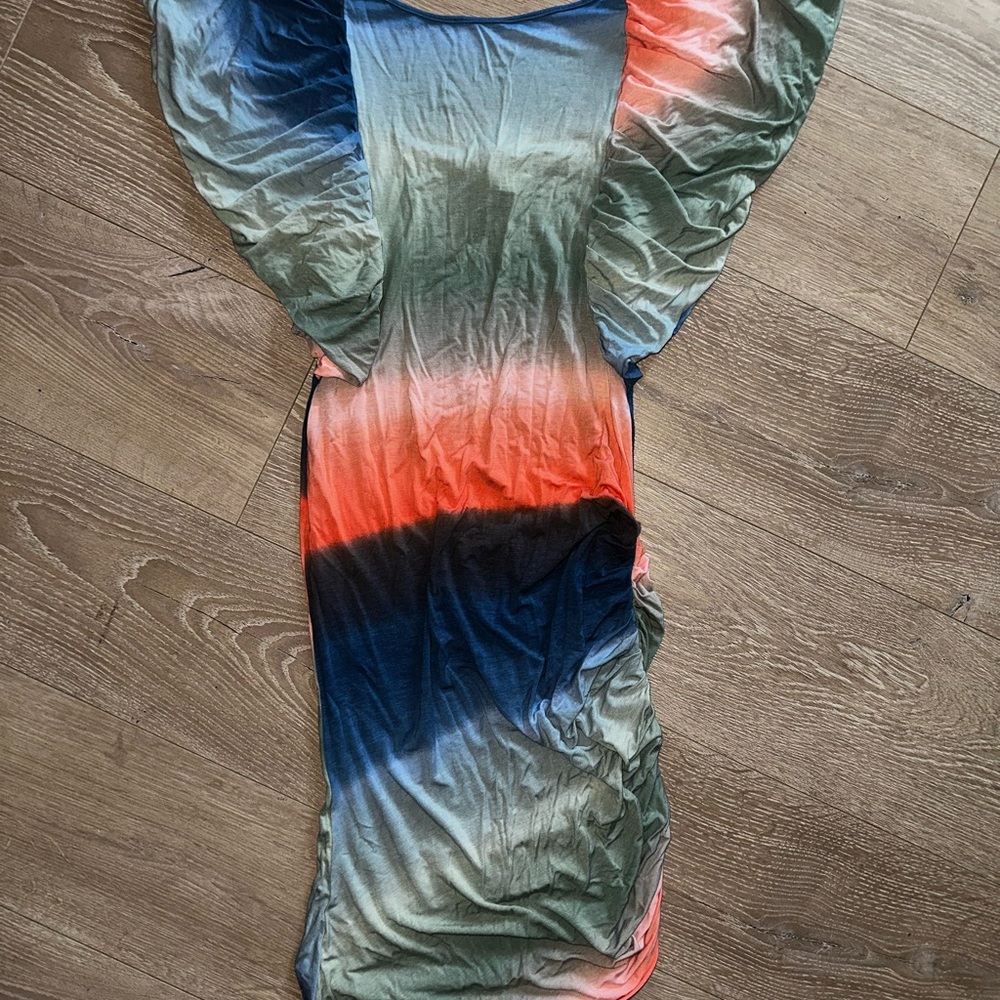 Y2k Bodycon TieDye Maxi Dress /Flounce Sleeves szS 4-6 🌸❤️💃🏽